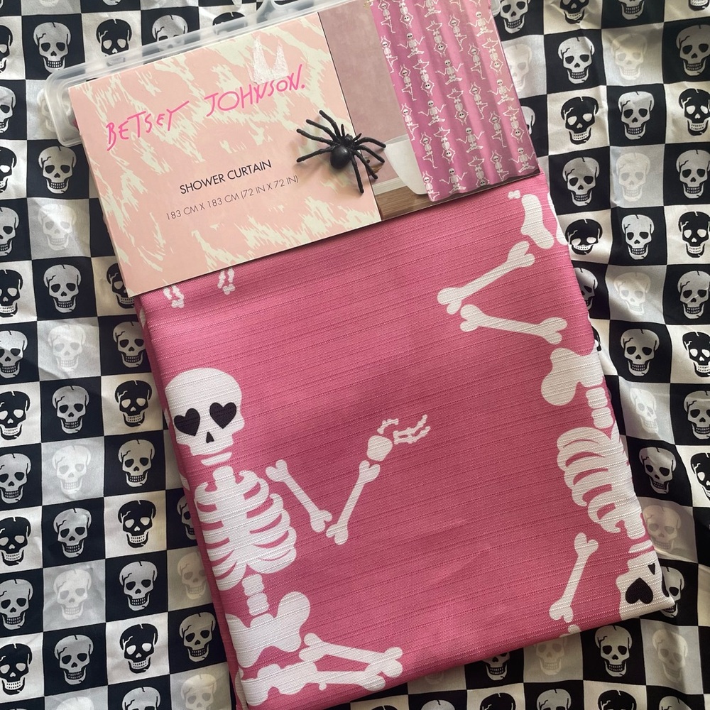 New Betsey Johnson Pink Skeleton Shower Curtain
